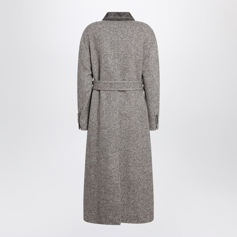 Brunello Cucinelli Brown Wool Mélange Blend Coat with Belt Glam Steals