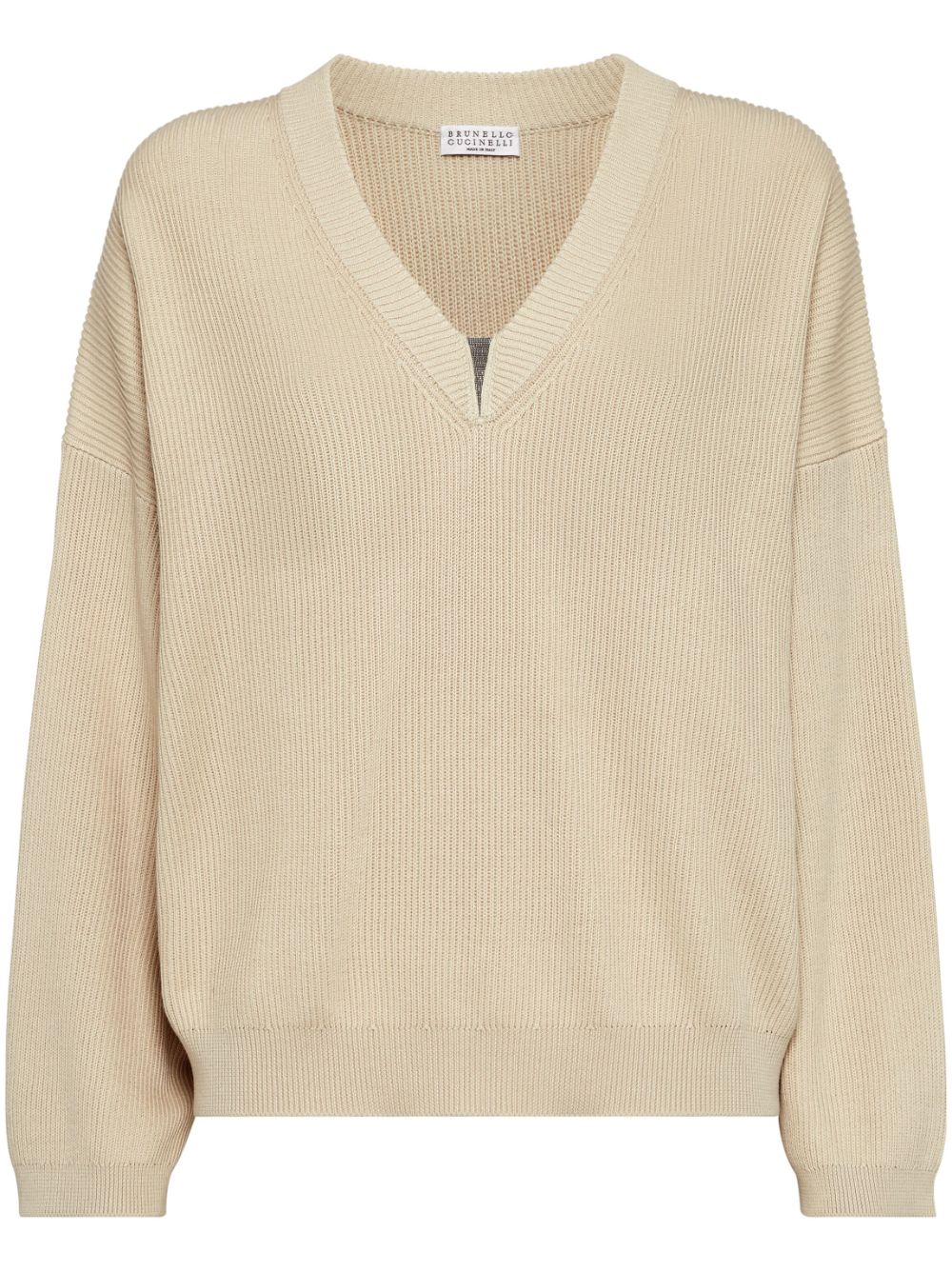 Brunello Cucinelli Cotton English Rib Sweater with Shiny Detail Glam Steals