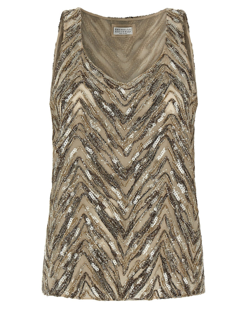 Brunello Cucinelli Dazzling Chevron Embroidery Top Glam Steals