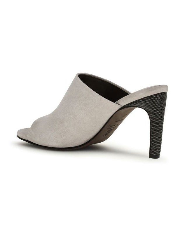 Brunello Cucinelli Gray Calf Leather Bos Taurus Mules 