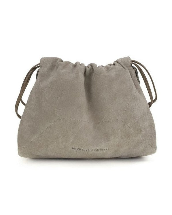 Brunello Cucinelli Gray Calf Leather Bos Taurus Shoulder Bag Shoulder Bags