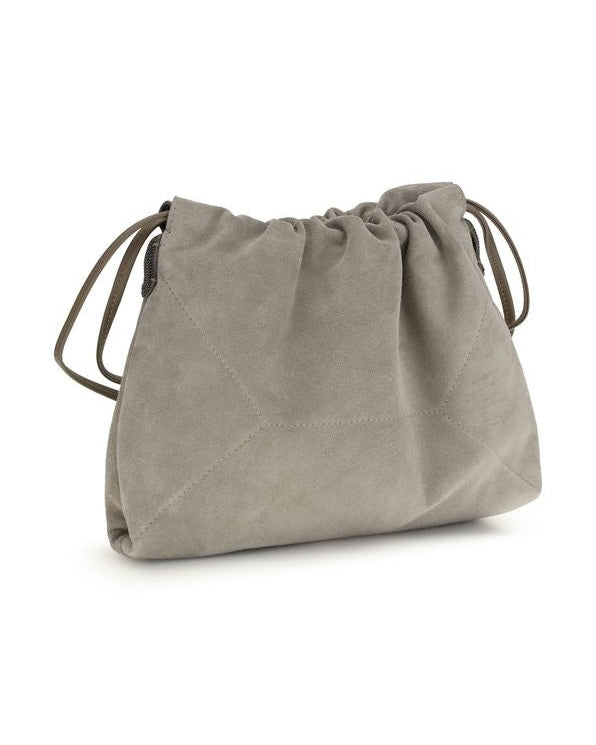 Brunello Cucinelli Gray Calf Leather Bos Taurus Shoulder Bag Shoulder Bags
