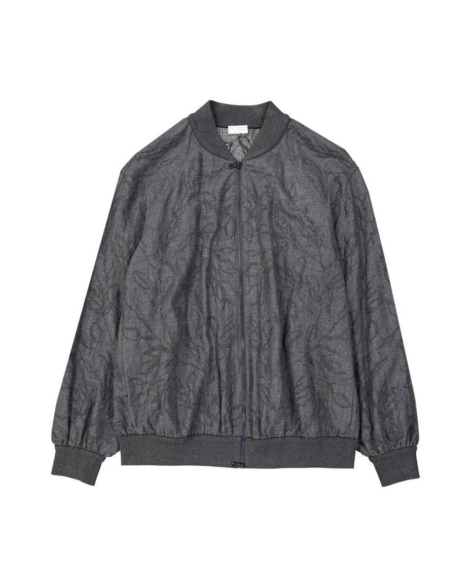 Brunello Cucinelli Gray Wool Virgin Bomber Coats & Jackets
