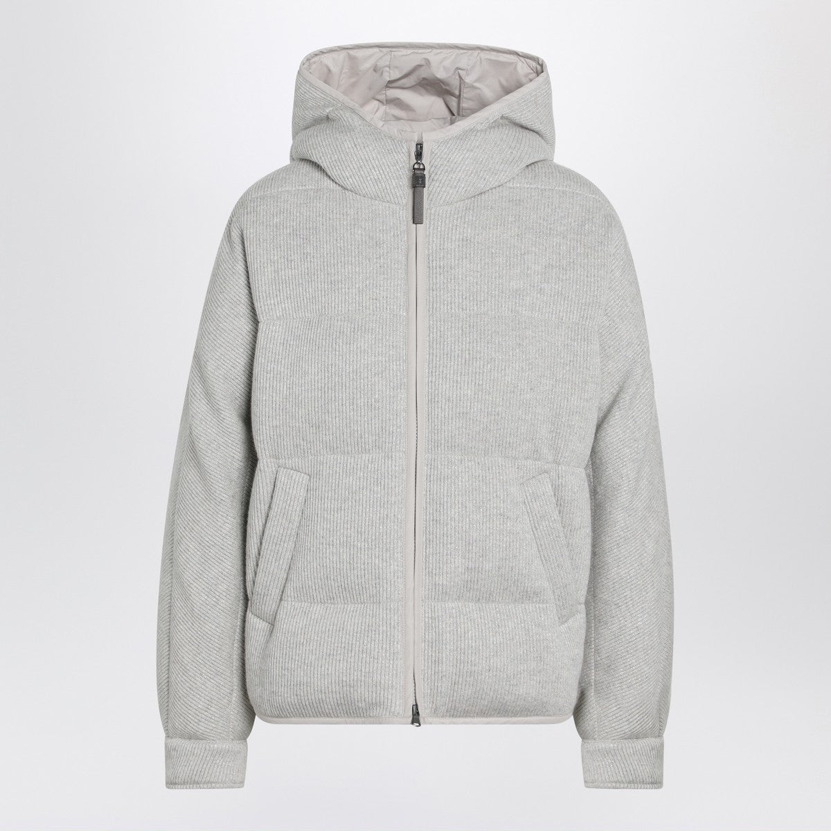 Brunello Cucinelli Greige Down Jacket in Cashmere Knit