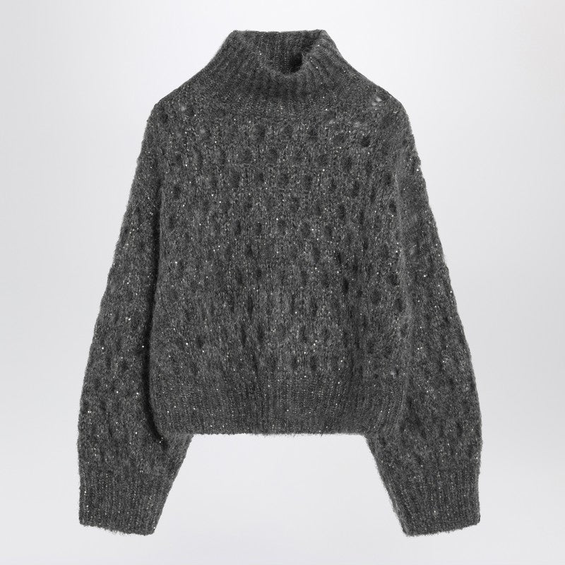Brunello Cucinelli Grey Openwork Turtleneck Sweater Glam Steals