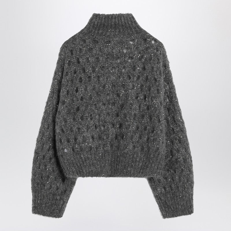 Brunello Cucinelli Grey Openwork Turtleneck Sweater Glam Steals