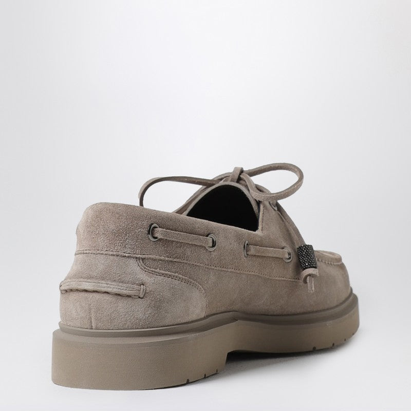 Brunello Cucinelli Grey Suede Taupe Boat Loafer Glam Steals