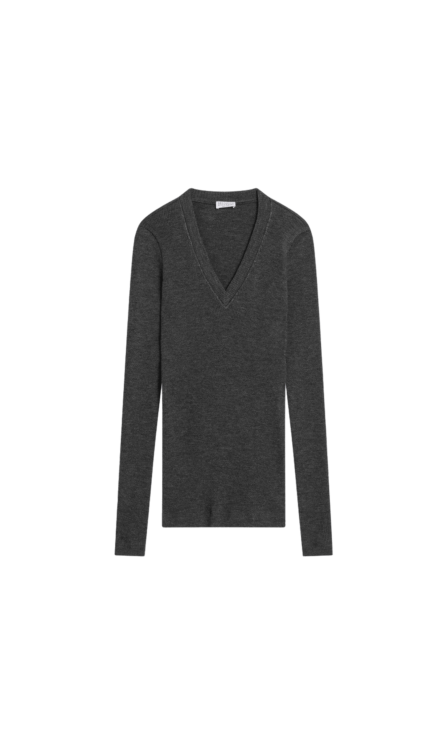Brunello Cucinelli Grey Wool Dark Ribbed Sweater Glam Steals