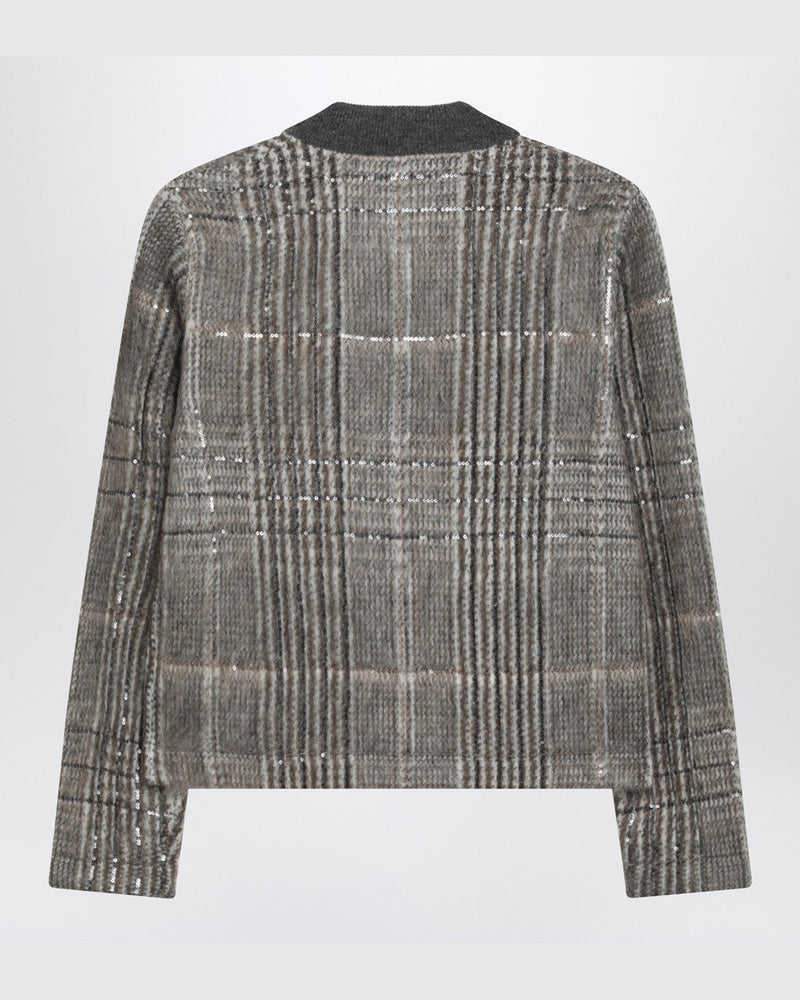 Brunello Cucinelli Jacquard Cardigan with Dazzling Check Embroidery Glam Steals
