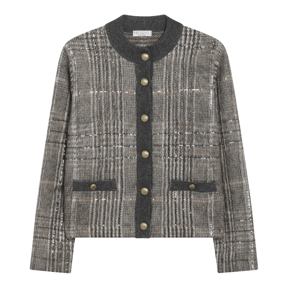 Brunello Cucinelli Jacquard Cardigan with Dazzling Check Embroidery Glam Steals