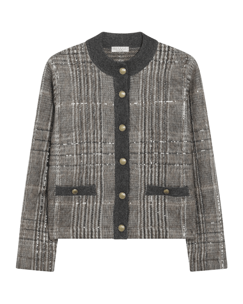 Brunello Cucinelli Jacquard Cardigan with Dazzling Check Embroidery Glam Steals