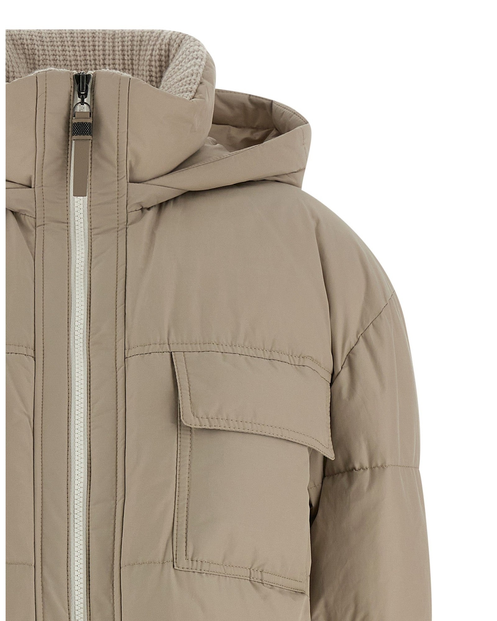 Brunello Cucinelli Knitted Neck Down Jacket Glam Steals