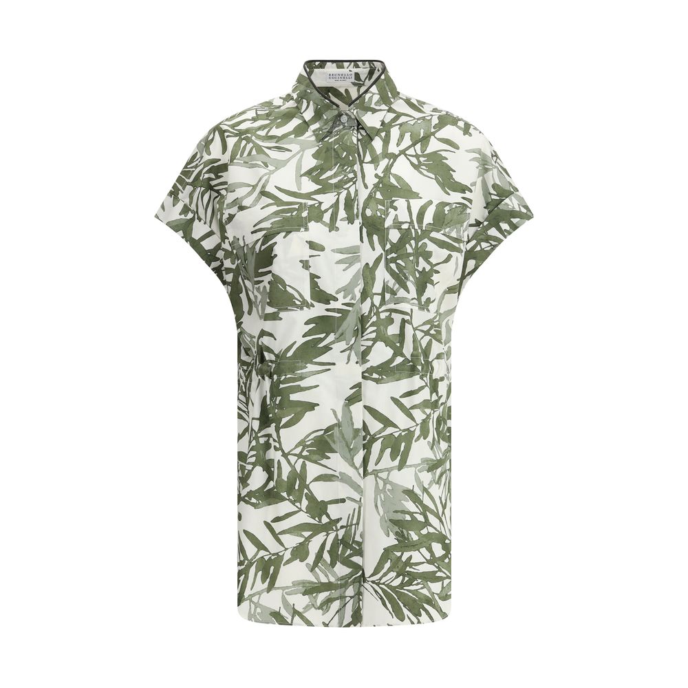 Brunello Cucinelli Leaf Print Long Shirt Glam Steals