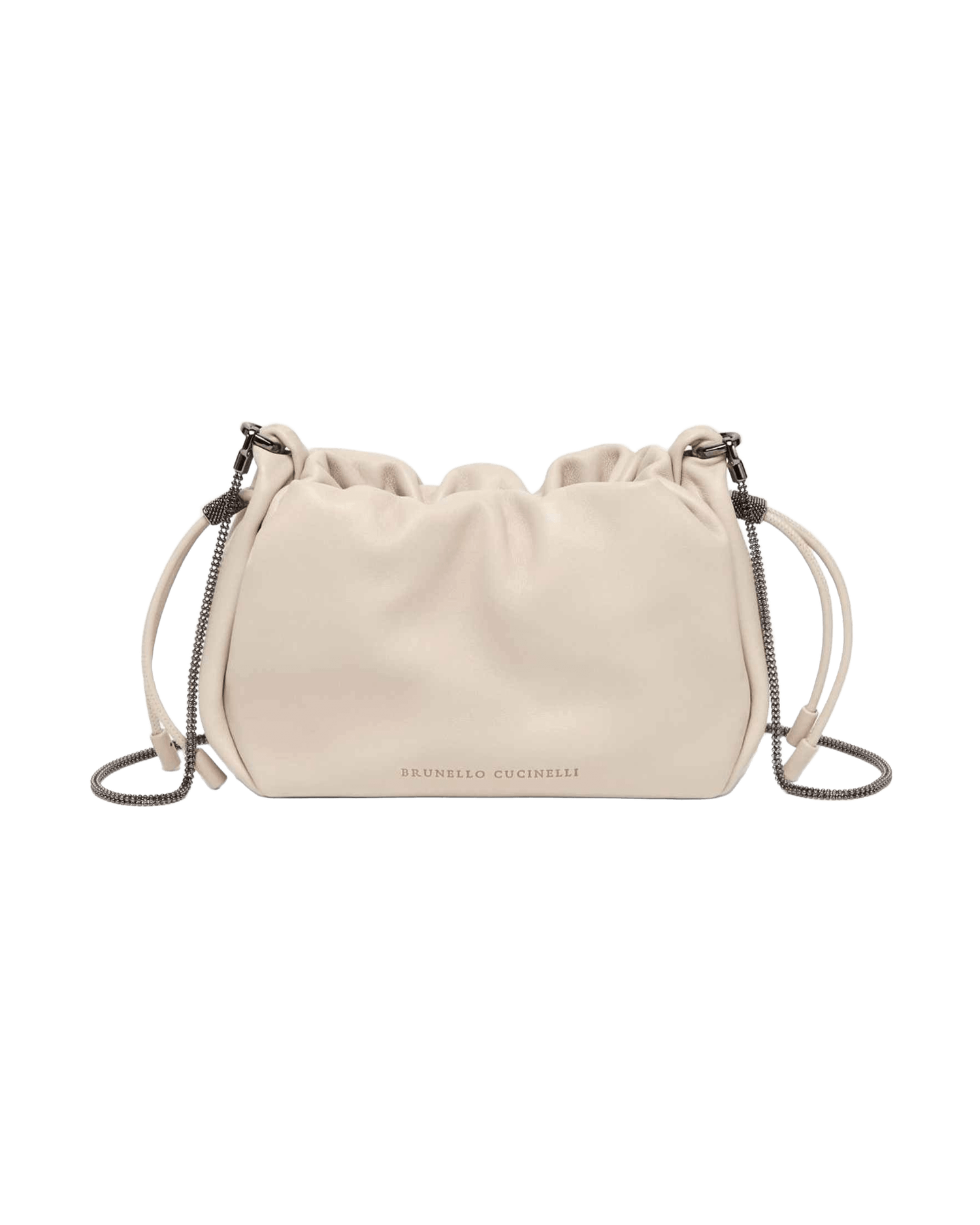 Brunello Cucinelli Leather Bucket Mellow Mini Bag in Soft with Precious Chain Glam Steals