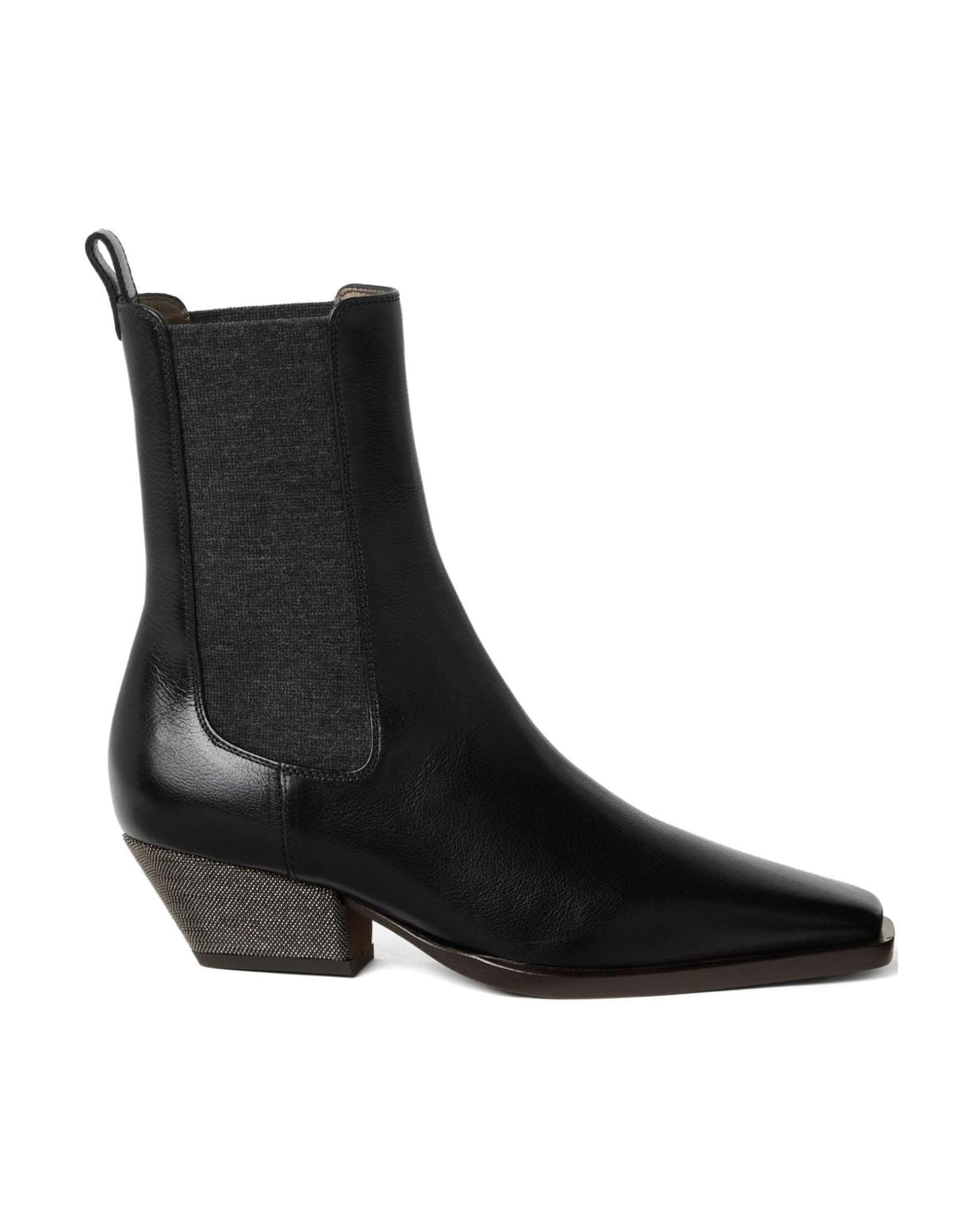 Brunello Cucinelli Leather Classic Chelsea Boot with Precious Block Heels Glam Steals