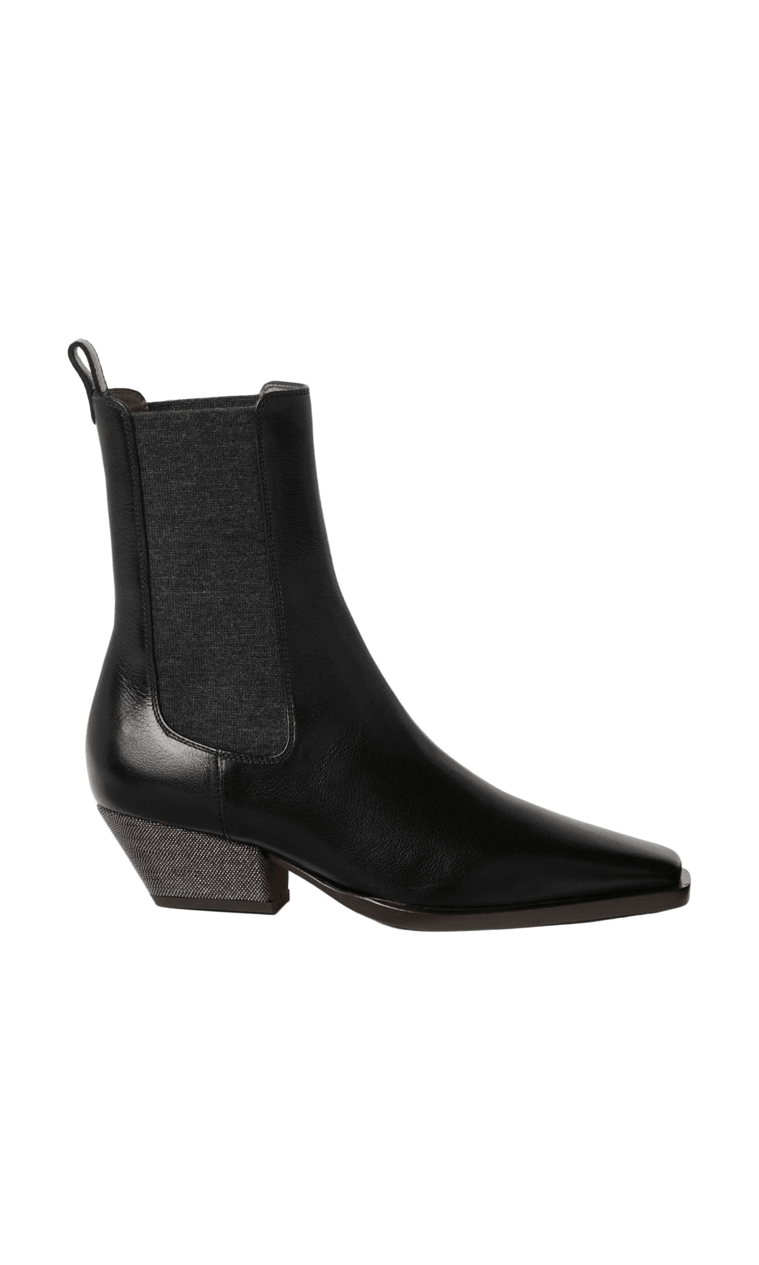 Brunello Cucinelli Leather Classic Chelsea Boot with Precious Block Heels Glam Steals