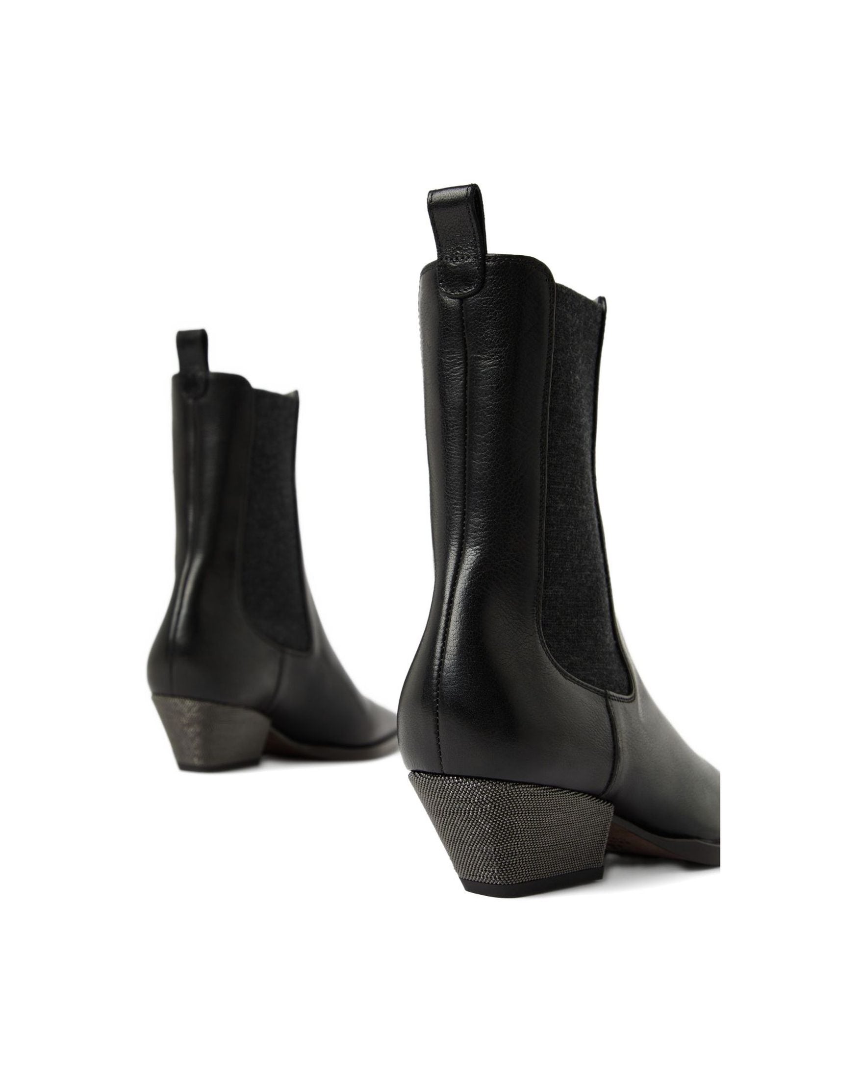 Brunello Cucinelli Leather Classic Chelsea Boot with Precious Block Heels Glam Steals