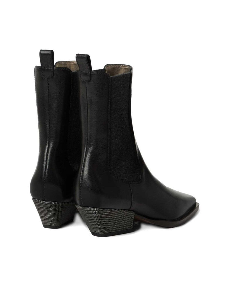 Brunello Cucinelli Leather Classic Chelsea Boot with Precious Block Heels Glam Steals