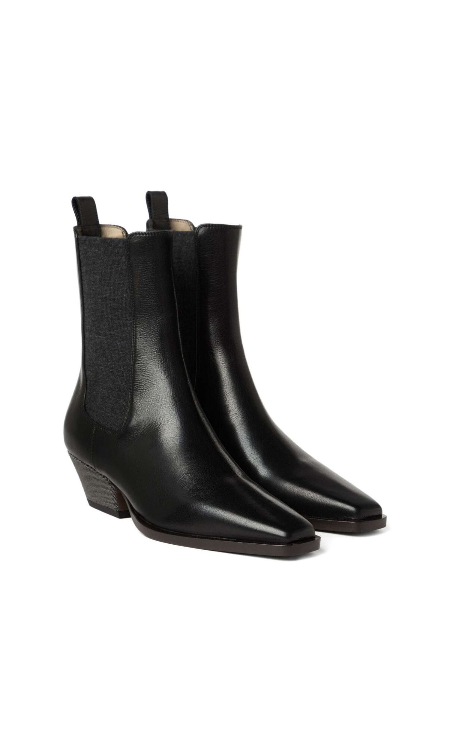 Brunello Cucinelli Leather Classic Chelsea Boot with Precious Block Heels Glam Steals