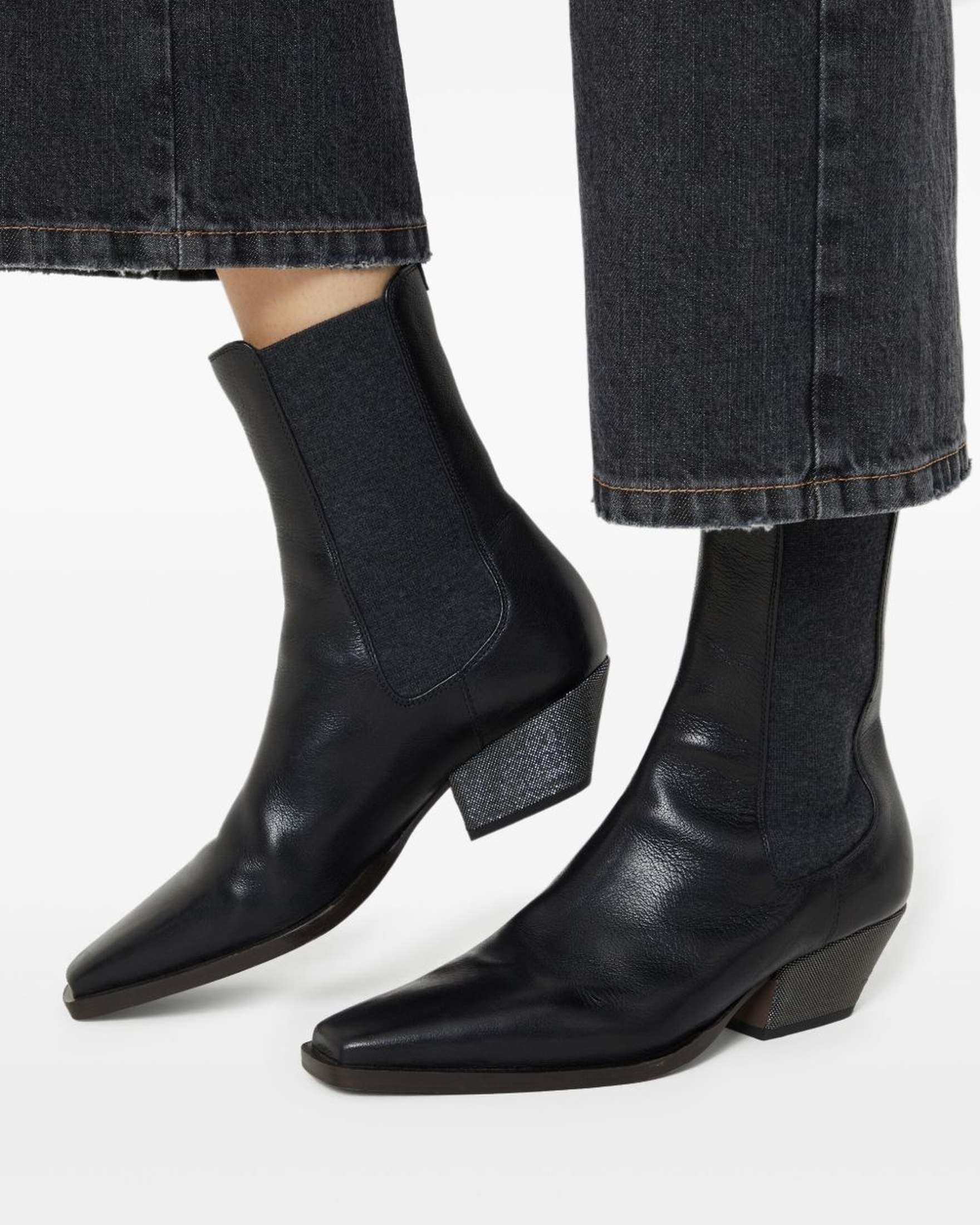 Brunello Cucinelli Leather Classic Chelsea Boot with Precious Block Heels Glam Steals