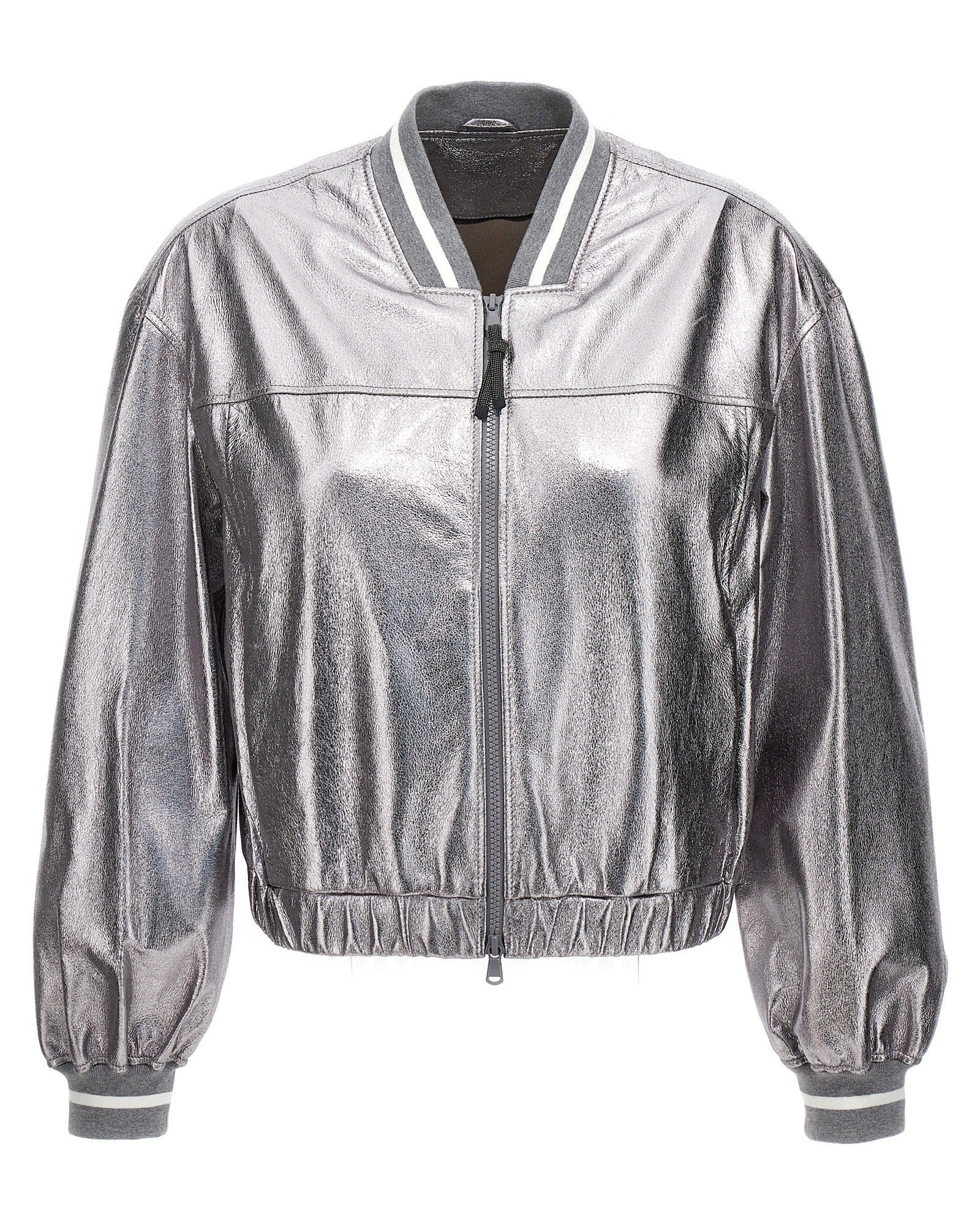 Brunello Cucinelli Leather Laminated Bomber Jacket Glam Steals