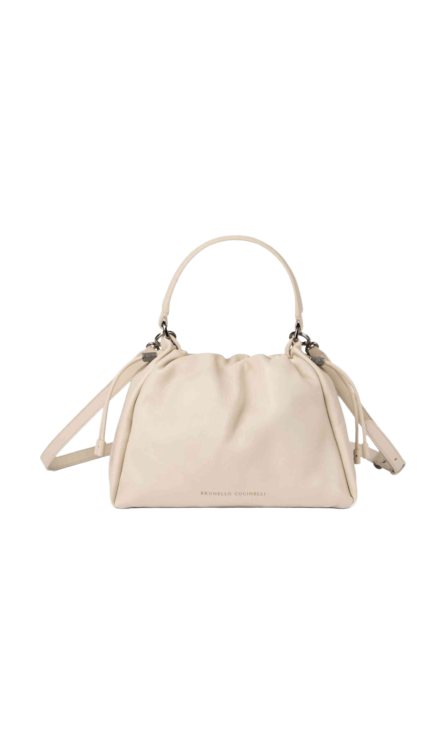 Brunello Cucinelli Leather Mellow Small Bucket Bag in Soft with Monili Glam Steals