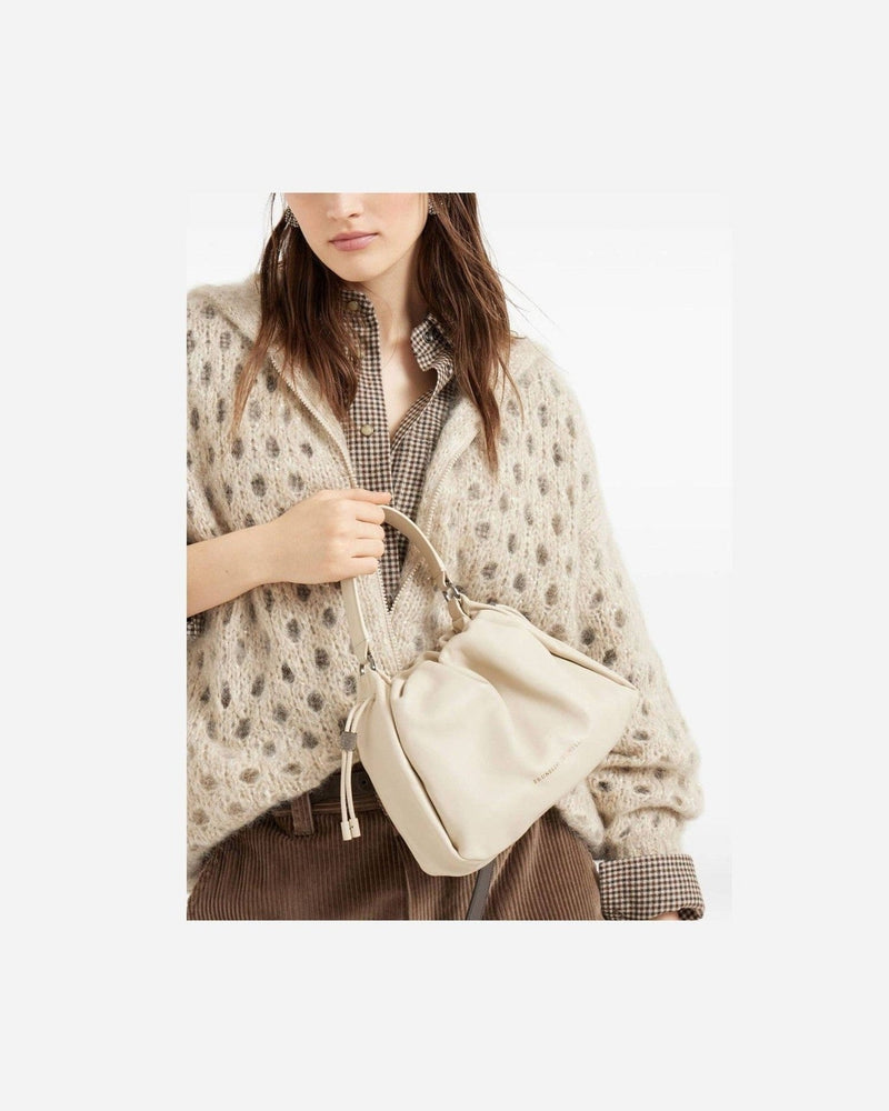 Brunello Cucinelli Leather Mellow Small Bucket Bag in Soft with Monili Glam Steals