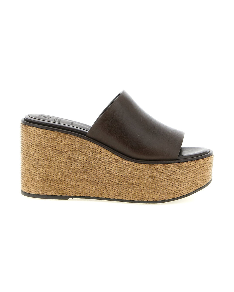 Brunello Cucinelli Leather Raffia Wedges Glam Steals