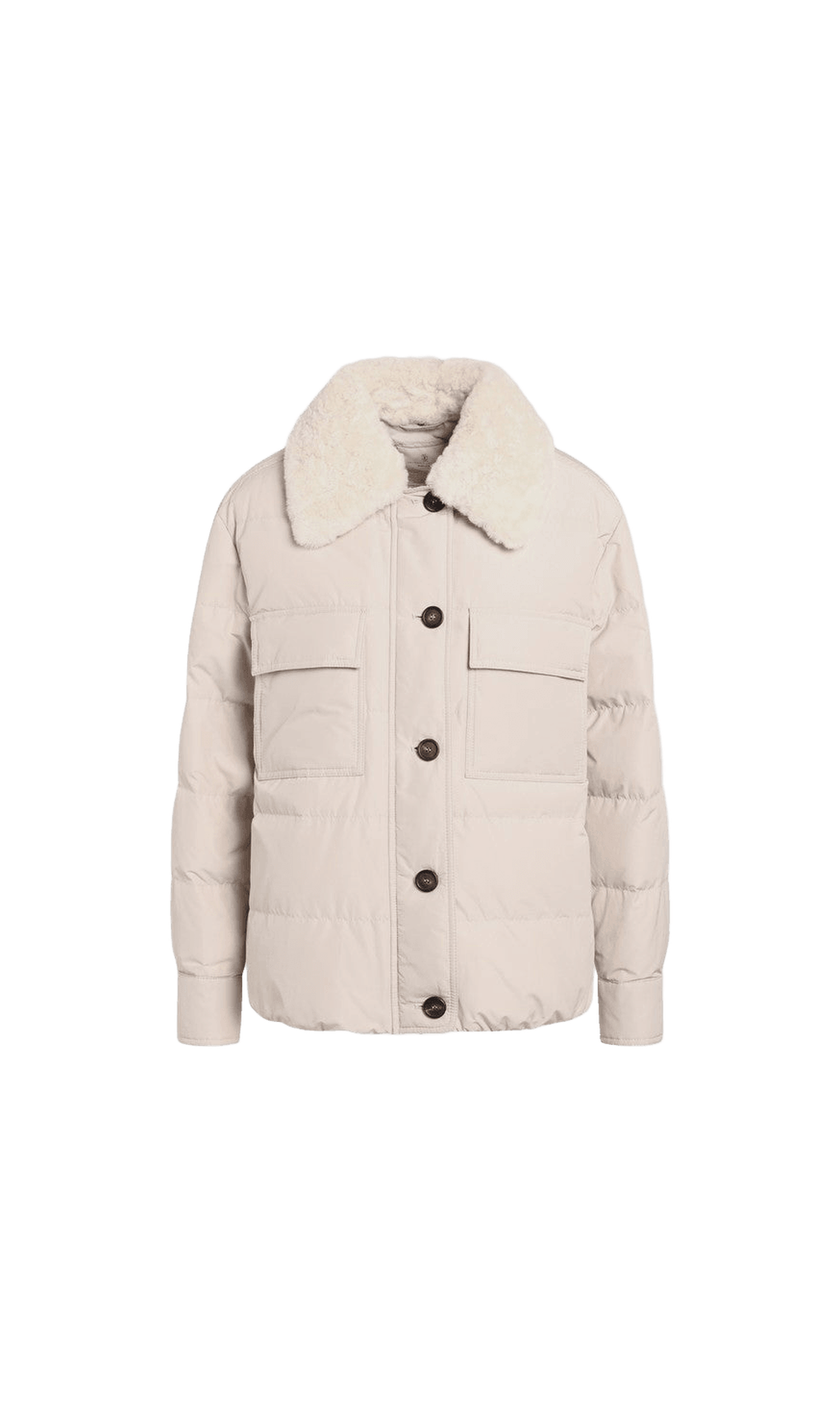 Brunello Cucinelli Light Gray Jacket with Fur Collar Glam Steals