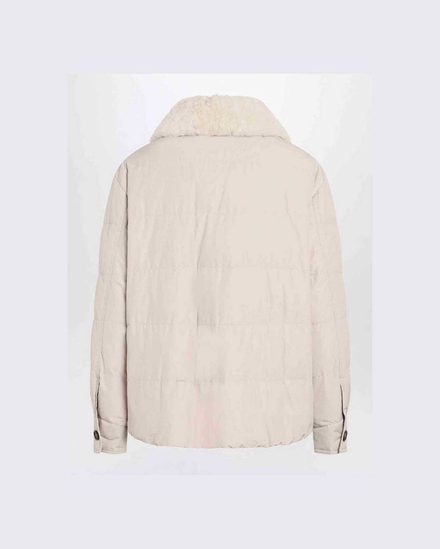 Brunello Cucinelli Light Gray Jacket with Fur Collar Glam Steals