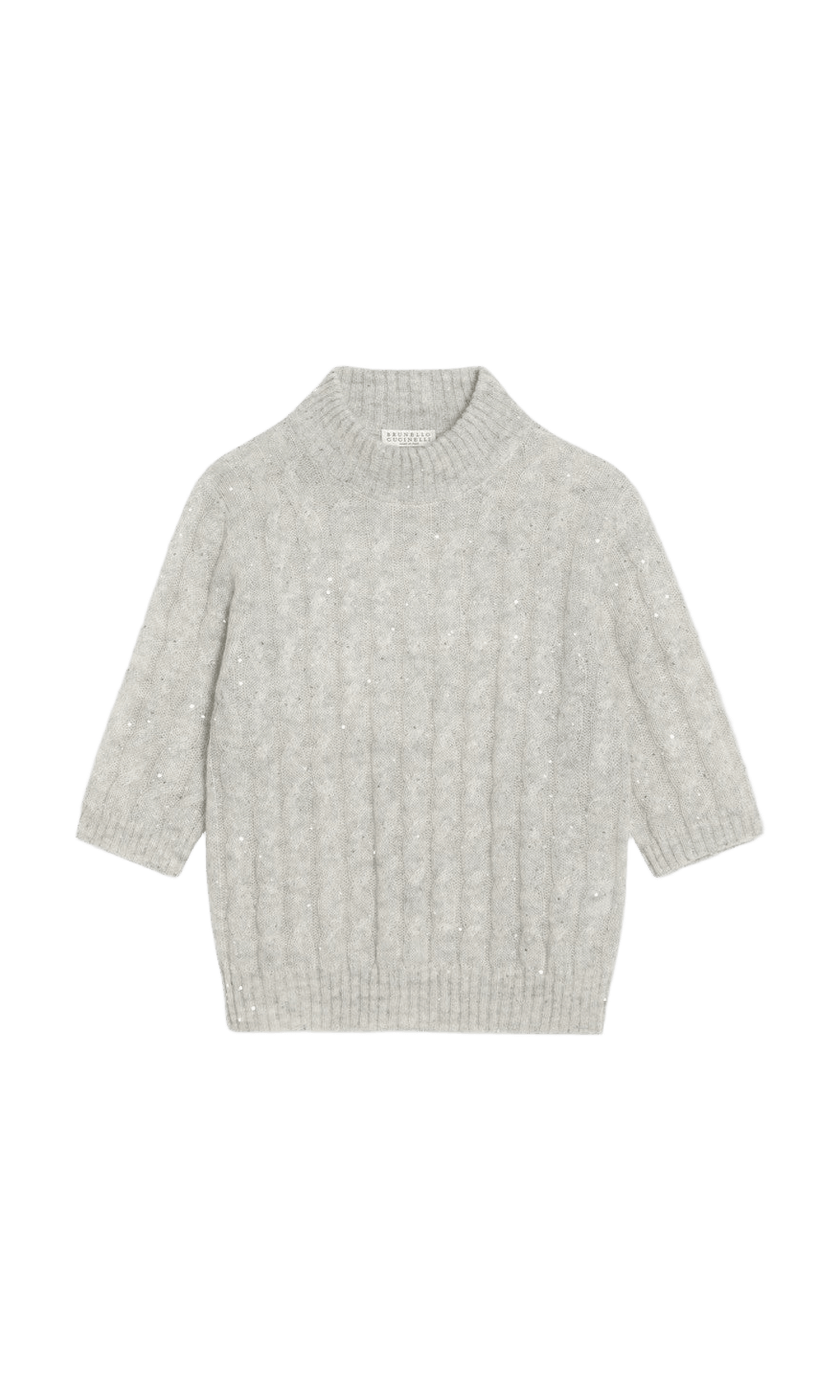Brunello Cucinelli Light Grey Cable Knit Sweater in Mohair Blend Glam Steals