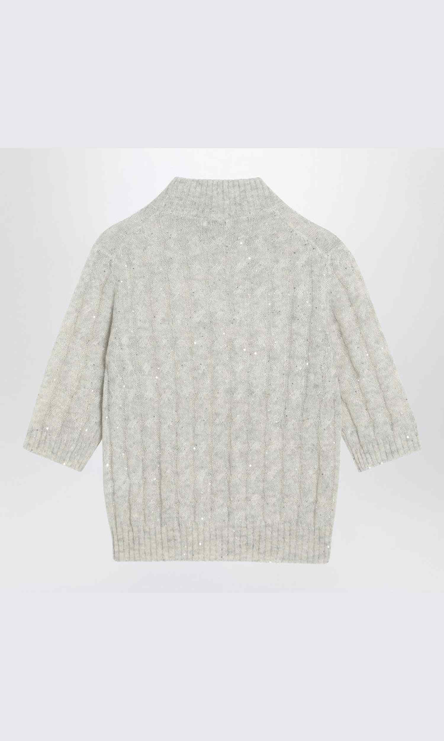 Brunello Cucinelli Light Grey Cable Knit Sweater in Mohair Blend Glam Steals