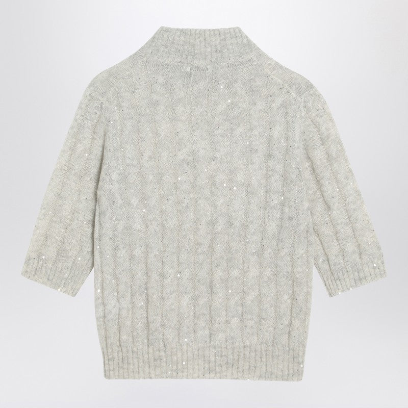 Brunello Cucinelli Light Grey Cable Knit Sweater in Mohair Blend Glam Steals