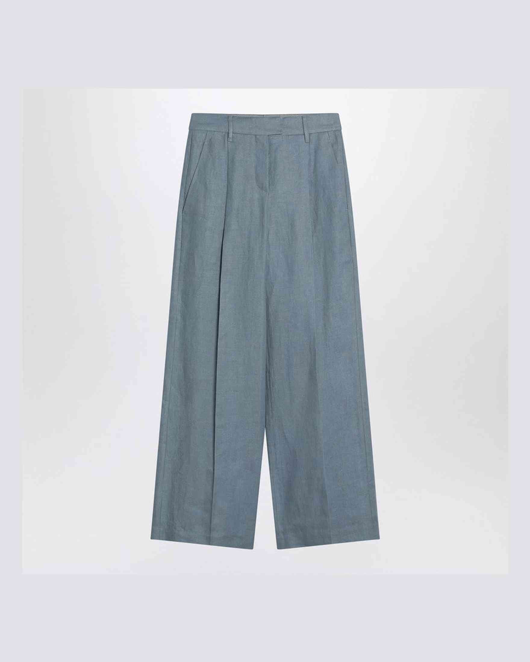 Brunello Cucinelli Linen Wide Avio Colored Trouser In Blend Glam Steals