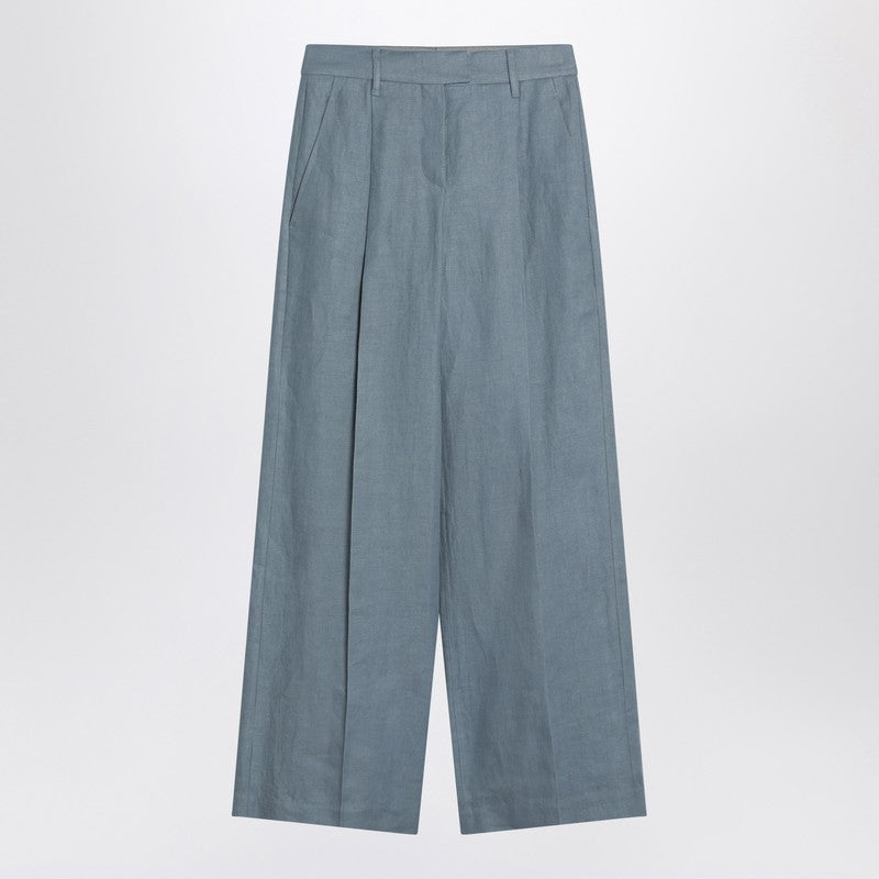 Brunello Cucinelli Linen Wide Avio Colored Trouser in Blend Glam Steals