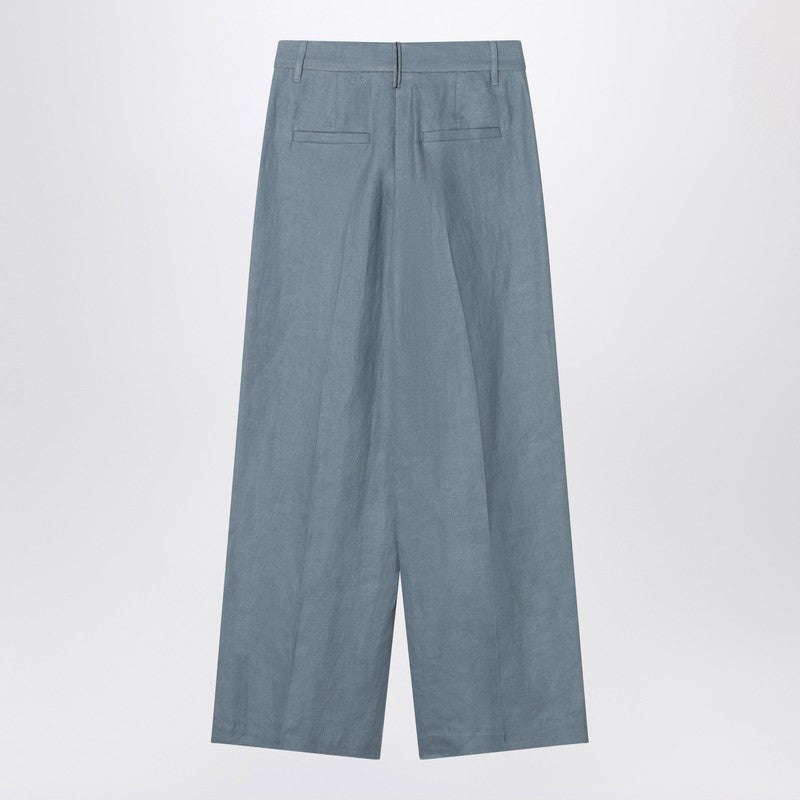 Brunello Cucinelli Linen Wide Avio Colored Trouser In Blend Glam Steals
