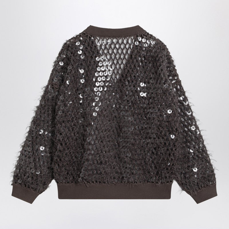 Brunello Cucinelli Mesh Chocolate Top with Sequins Glam Steals