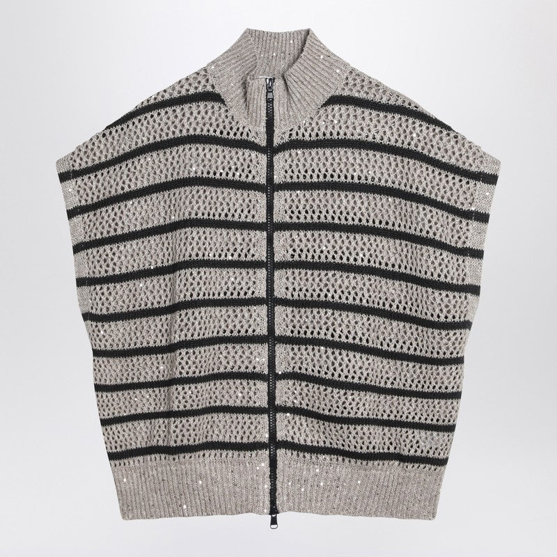 Brunello Cucinelli Mesh Striped Cardigan in Linen Blend Glam Steals