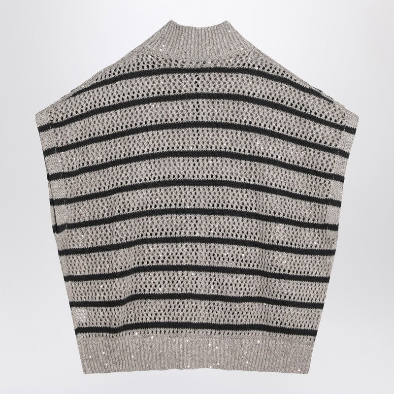 Brunello Cucinelli Mesh Striped Cardigan in Linen Blend Glam Steals