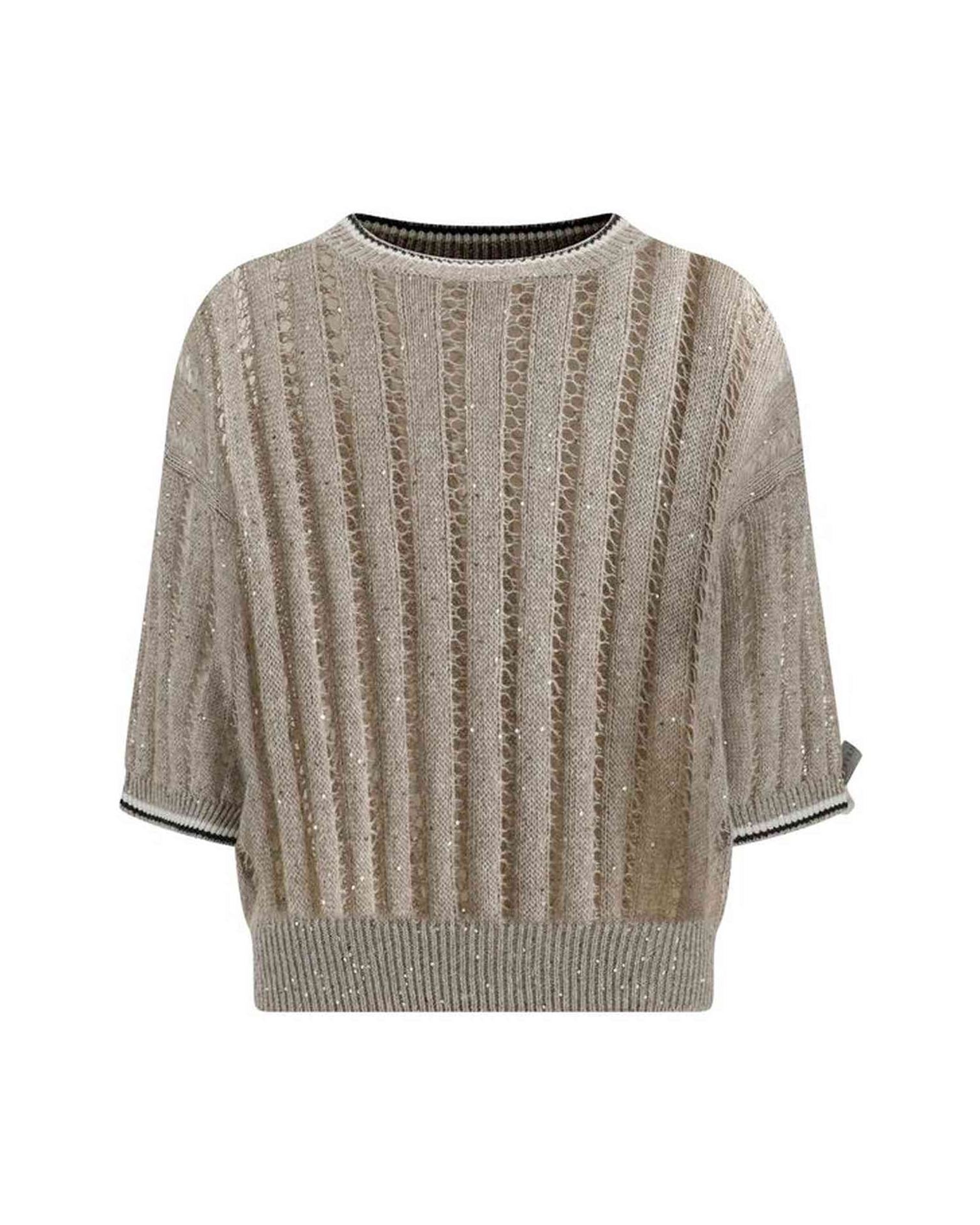 Brunello Cucinelli Openwork Knit Pattern Sweater With Sequins Glam Steals