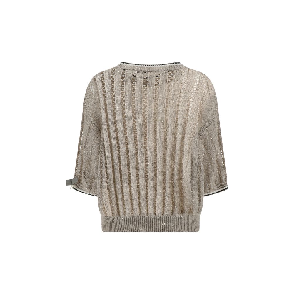 Brunello Cucinelli Openwork Knit Pattern Sweater With Sequins Glam Steals
