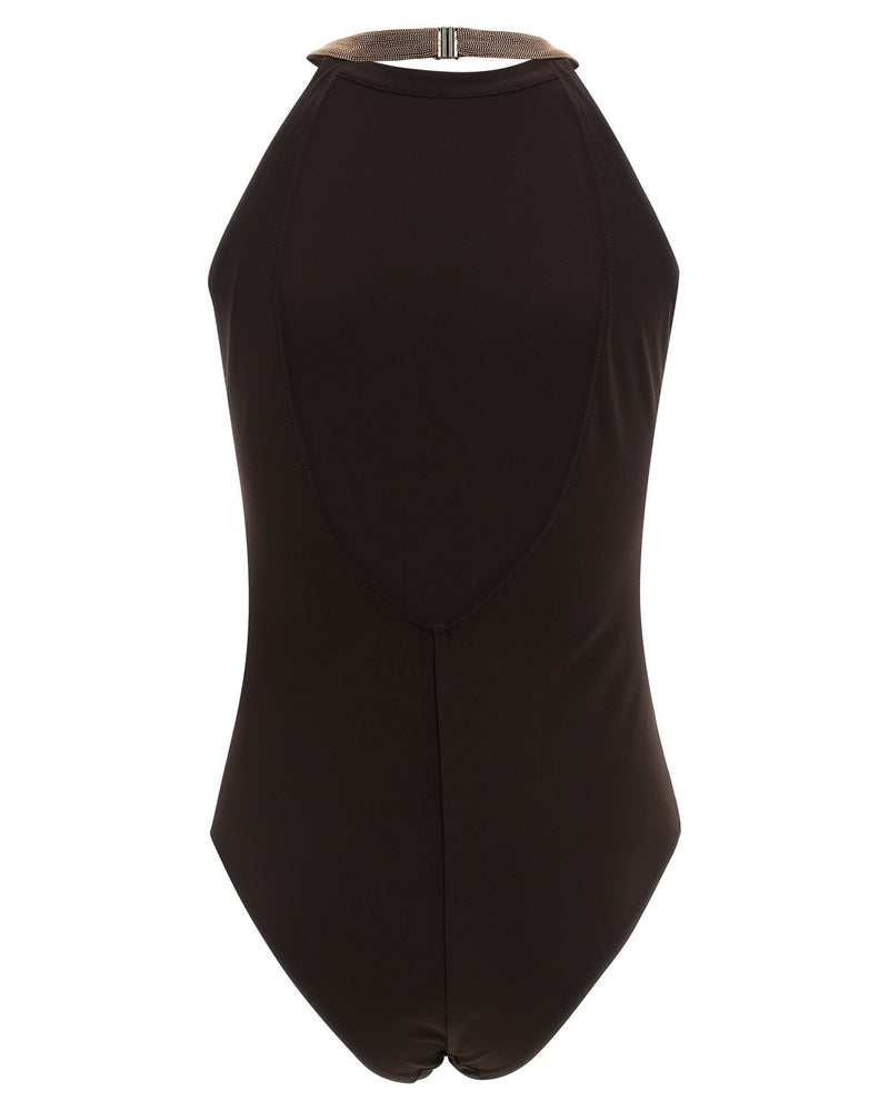 Brunello Cucinelli Precious Collar One Piece Swimsuit Glam Steals