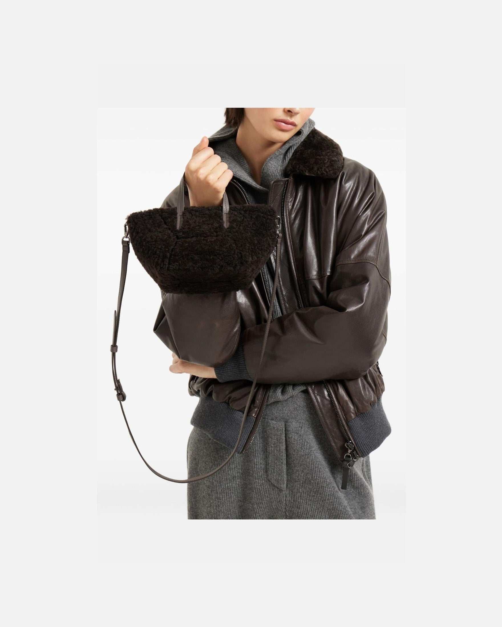 Brunello Cucinelli Shearling Bc Duo Mini Bag in Curly with Monili Glam Steals