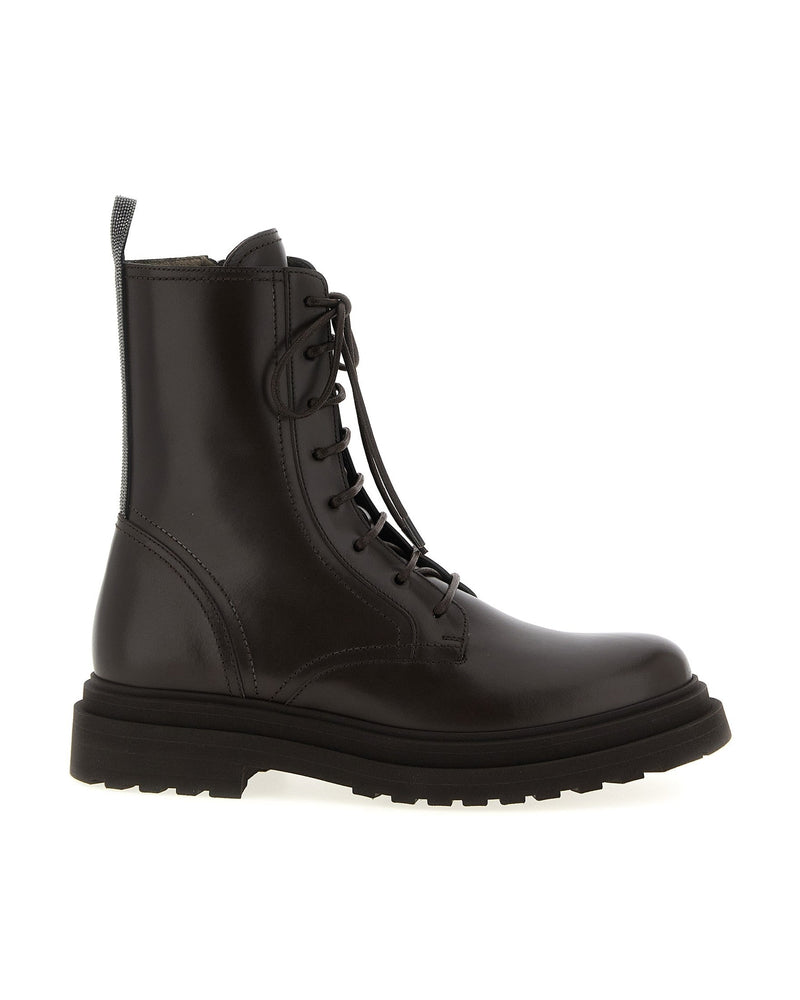 Brunello Cucinelli Shiny Loop Detail Combat Boots Glam Steals