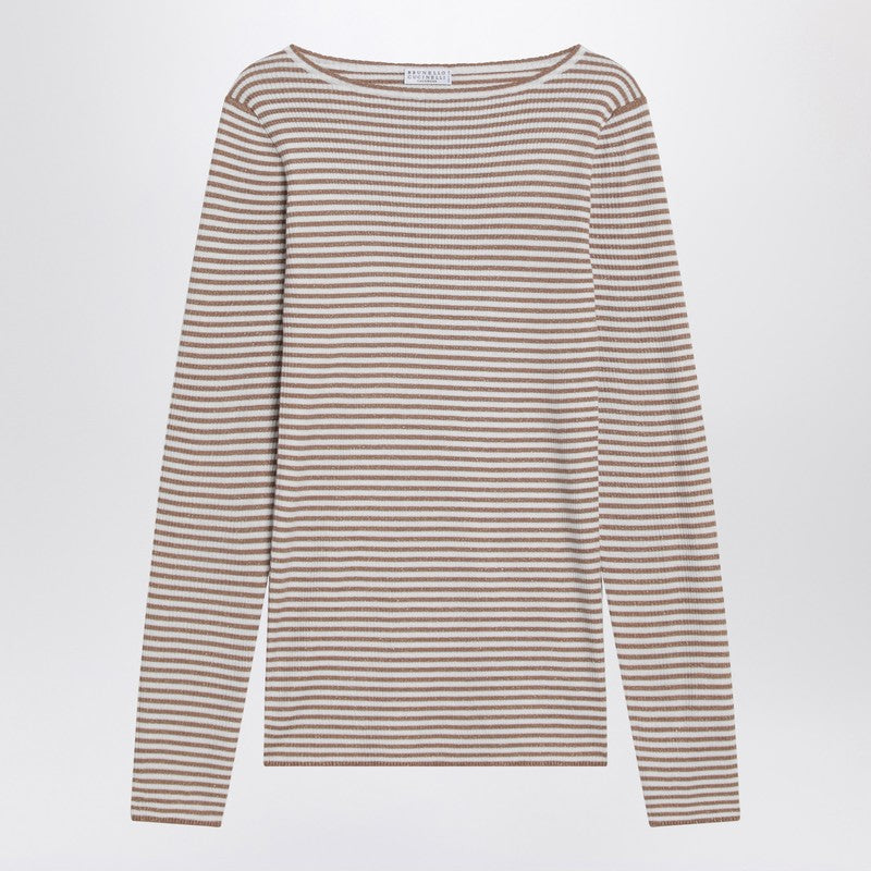 Brunello Cucinelli Silk Sparkling Striped Sweater in Cashmere Glam Steals
