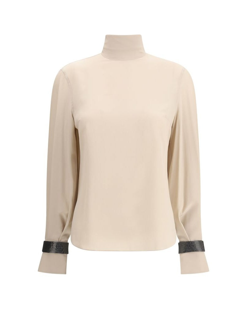 Brunello Cucinelli Silk Turtleneck Blouse with Precious Bracelets Glam Steals