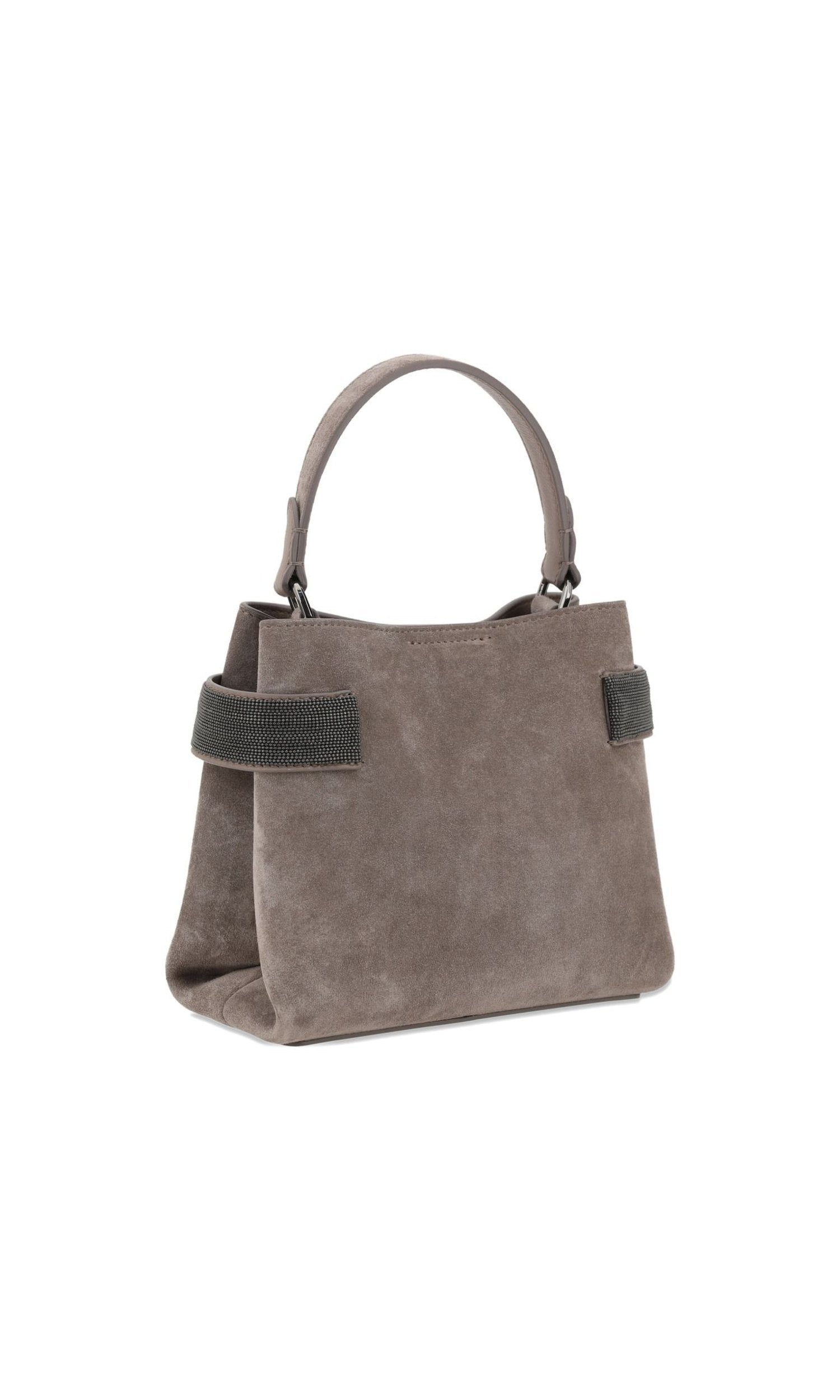 Brunello Cucinelli Suede Essence Small Top Handle Bag with Precious Bands Glam Steals