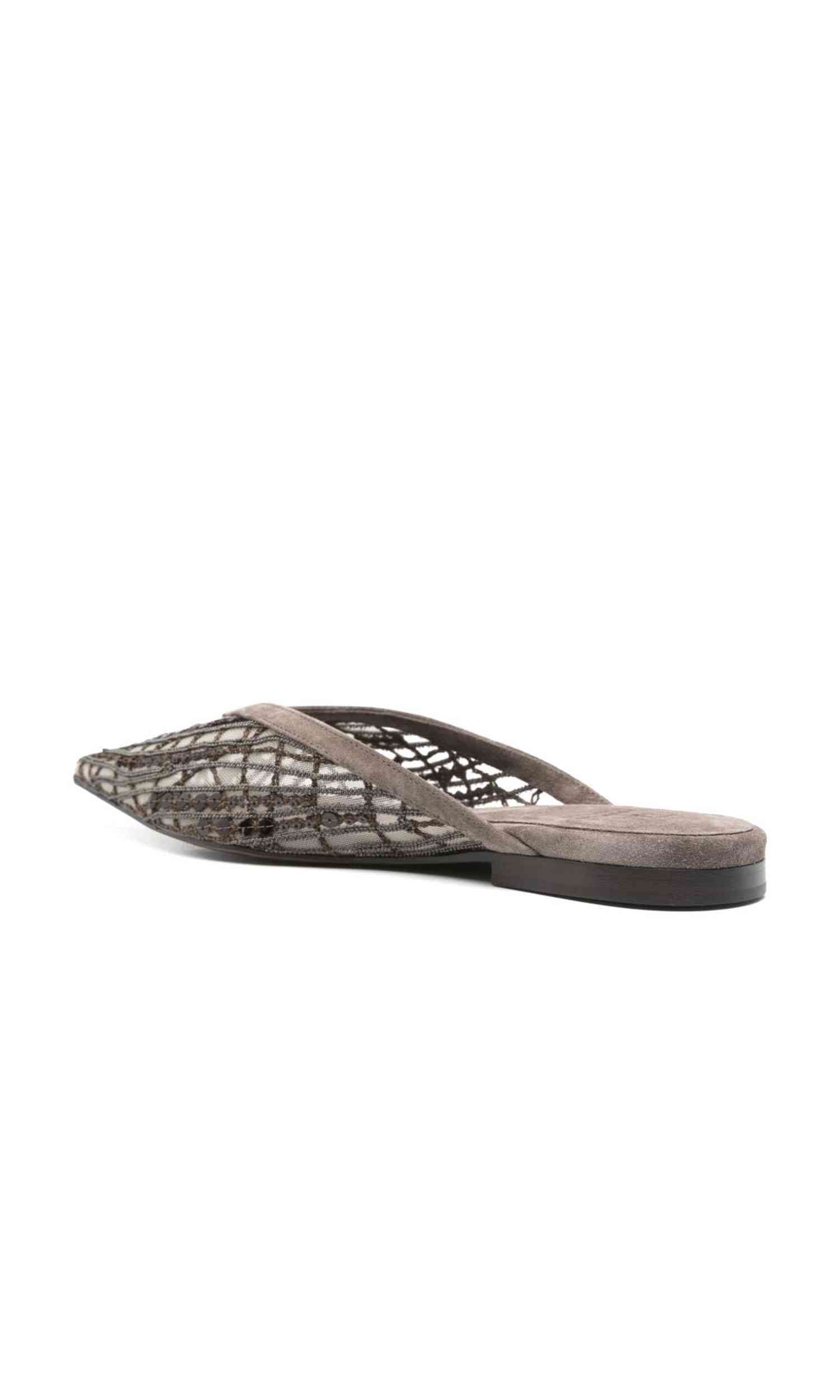 Brunello Cucinelli Suede Flats Glistening Abstract Embroidery Glam Steals