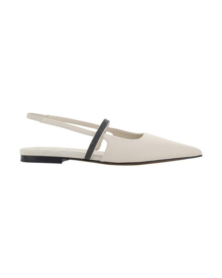 Brunello Cucinelli White Calfskin Ballet Flats