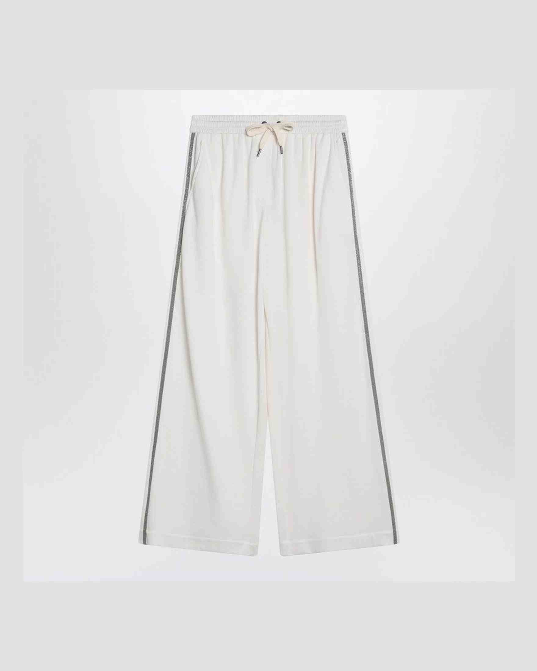 Brunello Cucinelli White Cotton Wide Trouser In And Silk Glam Steals